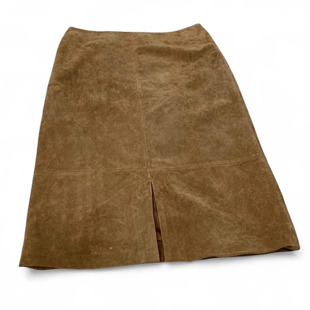 Vintage y2k Alfani Brown Suede Midi Skirt - Size 10